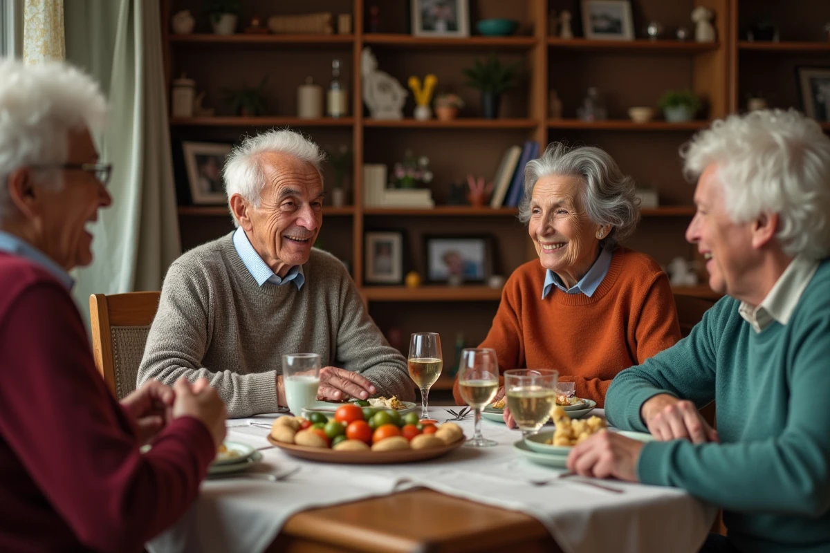 Groupe de seniors partageant un repas en famille à la maison